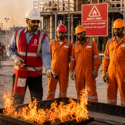 Live fire suppression training at Dallah Safety Academy fire ground Qatar