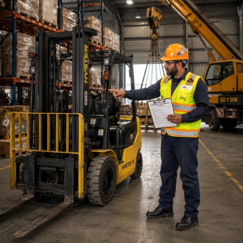 Forklift inspection and operation training Dallah Safety Academy Qatar industrial